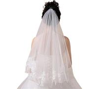 LYHYDMA Velo Sposa Velo da sposa corto donna Bianco con applicazioni di bordi floreali in pizzo a uno strato