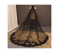 LYHYDMA Velo Sposa Velo Da Sposa Nero Cattedrale Uno Strato Lungo 3 Metri Con Pettine Bling Paillettes Accessori For La Testa Di In Pizzo(350cm)