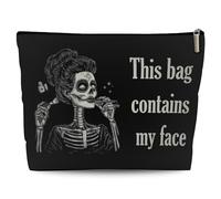 Lyiibb Regali gotici per le donne, questa borsa contiene il mio viso, borsa per il trucco gotica, borsa cosmetica spettrale strega con cerniera, Beige