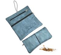 Lyivisk Borsa per tabacco in pelle, multiuso con scomparto per filtro e supporto per piastre, tabacco con corda, borsa per tabacco girevole realizzata a mano (grigioblu)