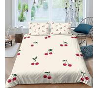 LYJSMDAAA Cherry clustersSet Di Copripiumino 3 Pezzi stampa di 3D cerniera nascosta Vintage fruit pattern copripiumino con federa soffice ultra morbido e traspirante for bambini Super king（260x220cm）