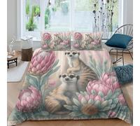 LYJSMDAAA Meerkats with flowersSet Di Copripiumino ultra microfibra 3 pezzi motivo 3D con cerniera Botanical wildlife copripiumino con federe traspirante ultra morbido for coppie Single（140x200cm）