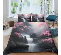 LYJSMDAAA Spring landscapeSet Di Copripiumino microfibra 3 pezzi motivo 3D con cerniera Japanese ink painting copripiumino con federa soffice ultra morbido for ragazze King（220x240cm）