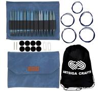 Lykke Indigo 5 Inch (13cm) Interchangeable Circular Knitting Needles Birch Wood US Sizes 4, 5, 6, 7, 8, 9, 10, 10.5, 11, 13, 15, & 17 with 5 Cords, connectors, Keys, Azure Denim Case, Project Bag