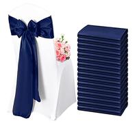 Lykoow 60 fasce decorative per sedie, in raso, blu navy, con fiocco, per matrimoni, ricevimenti, feste, hotel, casa, cucina (blu navy, 18 x 274 cm)