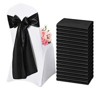 Lykoow 60 fasce decorative per sedie, in raso nero, con fiocco, per matrimoni, ricevimenti, feste, hotel, casa, cucina (nero, 18 x 274 cm)