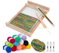 LYKTRIX Telaio Per Bambino,Telaio di Legno per la Tessitura, Fornito di Fili, Pettine, Navetta e Lana Filata per Principianti e Bambini - Dimensioni 29 x 19 cm