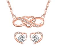 LYL. Adorer Set di Gioielli per Donna, Collana & Orecchini placcati Oro Rosa, Simbolo Infinito e Cuore, Regalo Romantico