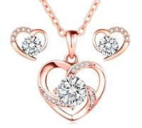 LYL.Adorer Set Gioielli con Cuori in Rosé con Moissanite 1 Carato | Collana & Orecchini 925 Argento Sterling per Donna | Regalo Romantico in Cofanetto Regalo