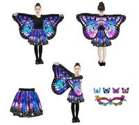 LYL. Ling Costumi di Halloween per bambini, ali di farfalla per ragazze, costumi da farfalla su entrambi i lati con gonna, set di 4 ali da fata viola.