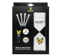 Lyle And Scott Argyle Links Pouch Gift Set - Deluxe Leather Pouch with Velour Lining, Pitch Perfect Golf Gifts for Men, Includes Golf Accessories: Wooden Tees, Ball Marker, Divot Tool