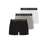 Lyle & Scott Boxer da uomo Neville in cotone, confezione da 3, comodo tessuto elasticizzato con cintura con marchio, Grigio mélange/Bianco brillante/Nero, S