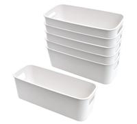 LYLIDIA 6 Pezzi Cestino Portaoggetti Plastica, Scatola Portaoggetti con Maniglie, Box Organizzatore Contenitore Portaoggetti, Scatole Immagazzinaggio Rettangolari per Cucina Bagno Cosmetici, Bianco
