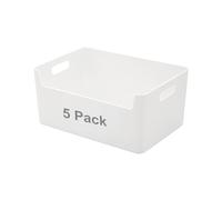LYLIDIA Cestini Portaoggetti Plastica 5 Pezzi Scatole Portaoggetti Bianco Cestino Portaoggetti con Maniglie Contenitori Plastica Impilabili per Cucina Bagno Armadio Ufficio (2 misure)