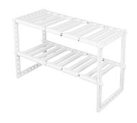 Lylithuif Scaffale per lavello a 2 livelli, organizer per armadietto, ripiano telescopico, per, bagno, regolabile, a doppio strato, salvaspazio, design retrattile per lavello, scarpiera,