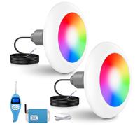 LyLmLe Faro Piscina LED con Filettatura Esterna 2", 25W Proiettore Piscina RGB Multicolore con Controller, Ø242mm, 12V AC Lampada per Piscinas Prefabbricate Vetroresina Fuori Terra Acciaio, Set 2
