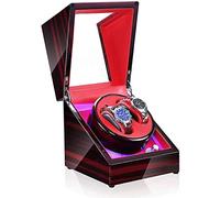 LYLXSF Double Automatic Watch Winder Box, Interruttore a LED modalità di Regolazione a 5 Marce Custodia di Lusso in Legno per 2 Accessori per Orologi da Polso, A,