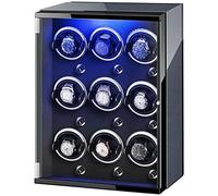 LYLXSF Guarda Winder Box 9 per Orologio Automatico Luci Colorate Cuscini Regolabili per Orologi Motore Tranquillo per Uomo Orologi da Donna Accessori, B,