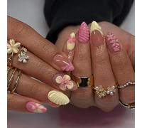LYMCY Unghie Press On 3D Summer Frost Ombre - Gradiente Fiore di Ghiaccio unghie finte per donne e ragazze - 24 pezzi