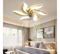 LYMGRZ Lampada da soffitto a LED dimmerabile per Camera da Letto, Moderna, Creativa, a 5 luci, con Ventilatore, silenziosa, velocità del Vento Regolabile e Telecomando (Oro)