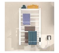 LYMGRZ Scaldasalviette Elettrico in Acciaio Inox con Timer Integrato, Montaggio a Parete per Bagno, con Spina/Cablaggio, con ripiano, Bianco, Spina