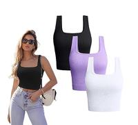 LymIon Fitnista Summer Tank, Women's Solid Crop Tank Top, Sexy Comfortable Ribbed Vest for Women (M,3 PCS-E)