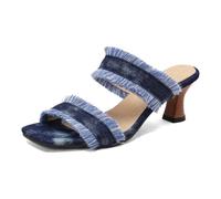 LYMLYB Sandali alla Moda da Donna in Denim con Tacco Sottile, Muli, Sandali con Tacco Basso e Punta Aperta Senza Lacci,LightBlue,34 EU