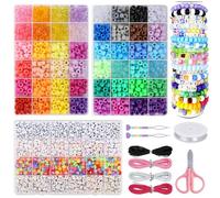 LYMOOR Kandi Pony Beads, 1900 Perline Colorate per Braccialetti, set di 1000 Lettere per Braccialetti, Cordino Elastico da 20 m, Grande Foro per Infilare, Collane fai da te, idea regalo