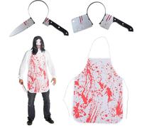 LYNBLY Grembiule di Halloween, Cerchietto coltello halloween e Grembiule Insanguinato, Decorazioni di Halloween, per Può Essere Usato Come Festa di Halloween, Feste a Tema Vampiro-zombie