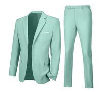 Lynerun, Completo da Uomo Slim Fit, 2 Pezzi, con Risvolto Dentellato a Due Bottoni, Tinta Unita, Giacca e Pantaloni, Set Smoking per Ballo di fine Anno, Verde Menta, L