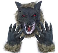 Lynkaye Holloween - Maschera horror da lupo mannaro per feste e cosplay, maschera con testa di lupo e artigli, colore: grigio