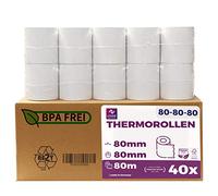 LYNNE - Rotoli Cassa 80x80 Termica Fiscale - Rotolini carta termica 80x80x12 - Rotolo per stampante registratore di cassa fiscale 80mm x 80m x 12mm - [40x]