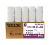 LYNNE - Rotoli Cassa 80x80 Termica Fiscale - Rotolini carta termica 80x80x12 - Rotolo per stampante registratore di cassa fiscale 80mm x 80m x 12mm - [50x]