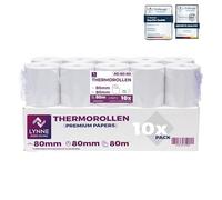 LYNNE - Rotoli Cassa 80x80 Termica Fiscale - Rotolini carta termica 80x80x12 - Rotolo per stampante registratore di cassa fiscale 80mm x 80m x 12mm - [10x]