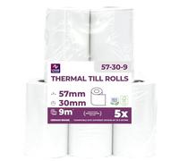 LYNNE - Rotoli POS 57x30x12 di carta termica per ricevute Bancomat - Rotolini compatibili con dispositivi POS - Rotolo 57mm x 9m x 12mm - [5x]
