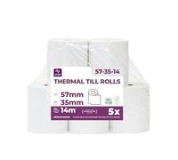 LYNNE - Rotoli POS 57x35x12 di carta termica per ricevute Bancomat - Rotolini compatibili con dispositivi POS - Rotolo 57mm x 14m x 12mm - [5x]