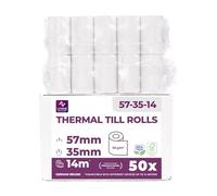 LYNNE - Rotoli POS 57x35x12 di carta termica per ricevute Bancomat - Rotolini compatibili con dispositivi POS - Rotolo 57mm x 14m x 12mm - [50x]