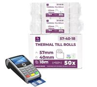 LYNNE - Rotoli POS 57x40x12 di carta termica per ricevute Bancomat - Rotolini compatibili con dispositivi POS - Rotolo 57mm x 18m x 12mm - [50x]