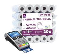 LYNNE - Rotoli POS 57x40x12 di carta termica per ricevute Bancomat - Rotolini compatibili con dispositivi POS - Rotolo 57mm x 18m x 12mm - [20x]