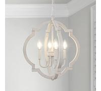 LynPon Lampadario a 4 luci in Legno Bianco Lampadario Rustico Francese a Sospensione Classico Antico per Sala da Pranzo Ingresso Camera da Letto Soggiorno Cucina