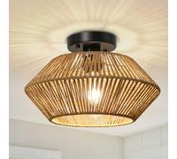 LynPon Plafoniera in Rattan Intrecciato Bohémien Lampadario a Gabbia Lavorato a Mano Mini Lampada in Rattan Naturale per Soggiorno Camera da Letto Cucina