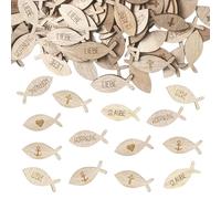 LYNSAN 100 pezzi battesimo coriandoli in legno di pesce, decorazione da tavolo per comunione, cresima, decorazione per ragazze, ragazzi, cuori, croci, speranza, fede, amore, decorazione per battesimo