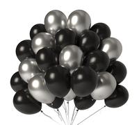 LYNSP Palloncini neri e argento da 30,5 cm, confezione da 100 palloncini metallizzati in lattice cromato nero argento per compleanni, matrimoni, Natale, Capodanno, decorazioni per feste