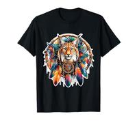 Lynx Acchiappasogni Floreale Spirito Animale Boho Style Art Maglietta