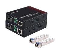 Lynxcel Convertitore multimediale Ethernet in fibra monomodale Gigabit, 10/100/1000Base-TX a 1000Base-LX SFP RJ45 convertitore in rame con modulo ricetrasmettitore doppio LC, 1,25 Gbps SMF 1310 nm
