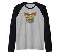 Lynyrd Skynyrd Eagle - Distintivo con Bandiera degli Stati Uniti Anni '70 Southern Rock Maglia con Maniche Raglan