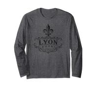 Lyon Rhône Francia Ornate Fleur-De-Lis Stampa Nera Maglia a Manica