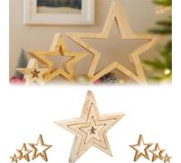 Lyoveu Christmas Decorations Table,Christmas Star Table Centerpiece, 3 Pieces Farmhouse Holiday Decoration, Wooden Tabletop Ornament with Rustic Finish,Decor for Desk Coffee Table-B