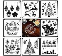 LYPER 8 pezzi stencil natalizi, set di modelli natalizi, riutilizzabili in plastica, fiocchi di neve, decorazioni fai da te per lavori artistici, disegno, pittura, spruzzatura su finestra,vetro, legno