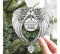 LYPER Decorazione natalizia commemorativa con ali d'angelo, regalo per la perdita di mamma e papà, regalo di simpatia, con scritta "I Have a Angel Watching Over Me I Call" (lingua italiana non